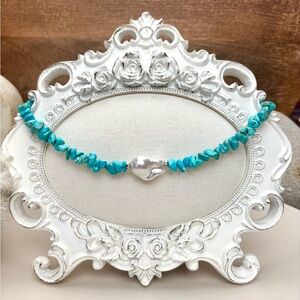 Turquoise and Pearl Women's Necklace blue White Sea style boho jewelry